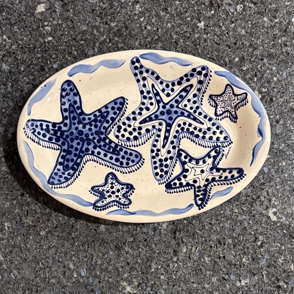 Diane “come dream with me..” Blue and White Starfish Ceramic Plate